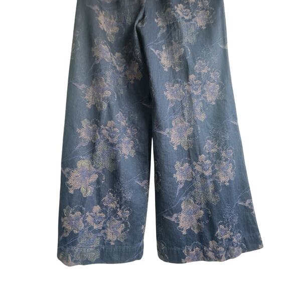 Pilcro Anthropologie Metallic Floral Brocade Wide Leg Pants Blue Gold Sz 30 - Picture 8 of 14